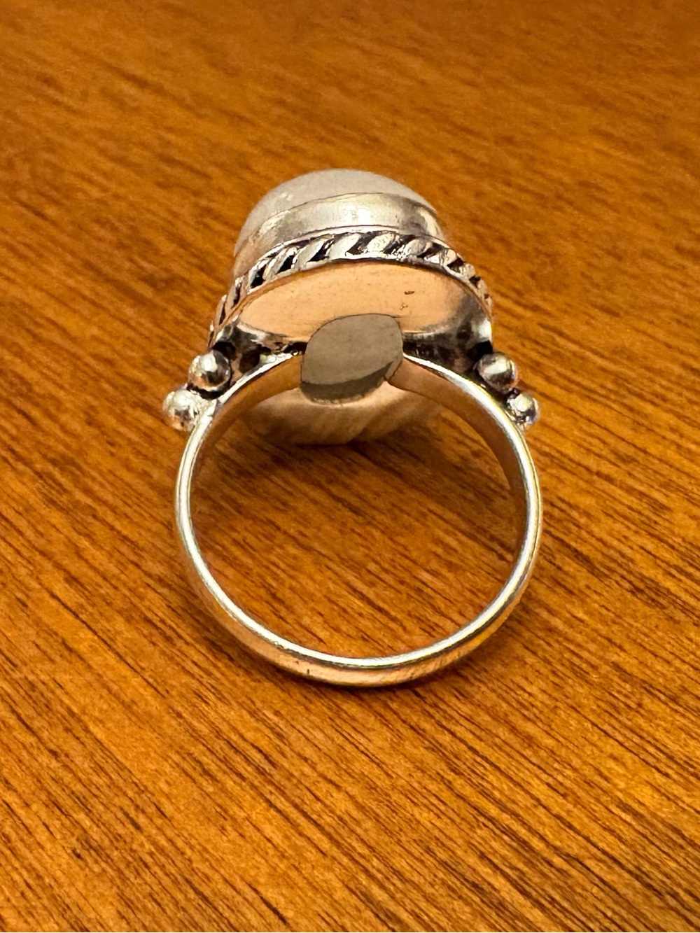 Sterling Silver Plated Moonstone Oval Cocktail Ring - Iridescent White - Picture 3 of 5